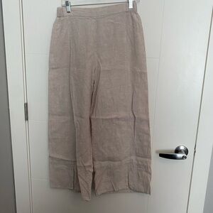 Beige Wide-Leg Linen Pants